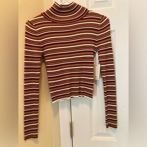 Striped mock neck long sleeve top